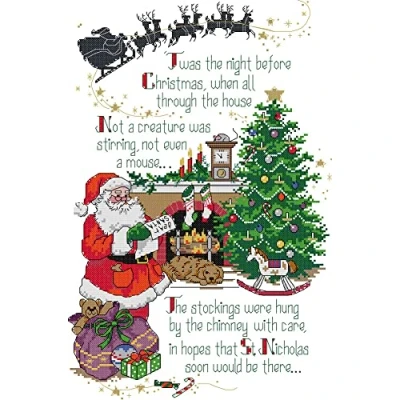 Image of Awesocrafts Cross Stitch Stamped Kits Merry Christmas Easy Patterns Stitching Embroidery Needlework Kit Supplies