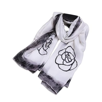 Image of LumiSyne Women&#039;s Silk Scarves Artistic Ink And Wash Painting Elegant Floral Printed Long Shawl Soft Wrap Sunscreen All Season