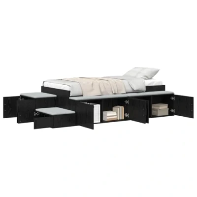Image of vidaXL Storage Bed Frame Black Oak 90x190 cm