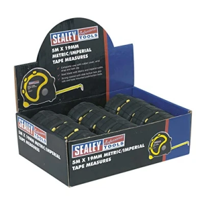 Image of Sealey Rubber Tape Measure 5m(16ft) x 19mm Metric/Imperial Display Box of 12