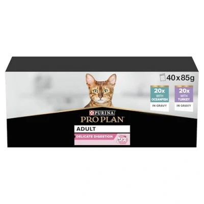 Image of PRO PLAN Delicate Digestion Mixed Variety in Gravy Wet Cat Food 40x85g