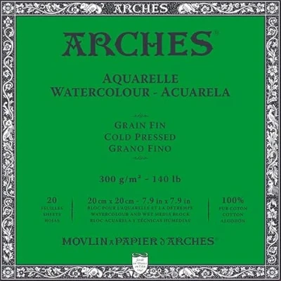 Image of ARCHES Pad Enc 4L 20x20 20H Aquarelle 100% Fine 300g NAT, Cardboard, White Natural