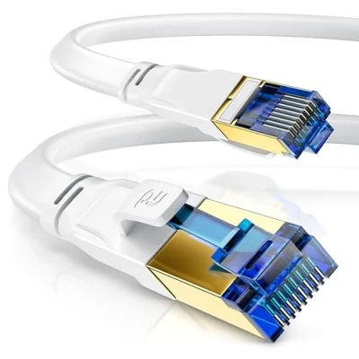 Image of CSL 10 m Cat 8.1 Network Cable Flat 40 Gbits LAN Patch 8 Gigabit RJ45 Ethernet 40000 Mbits Fibre Optic Speed Ribbon Installation 6 7