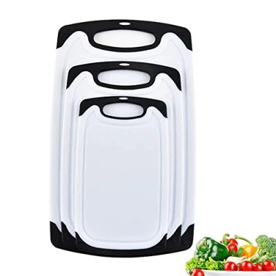 Image of Xample® 3 Pieces Plastic Kitchen Chopping Board Set with Juice Groove Multiple Sizes Marble Pattern Cutting FDA Food Grade Hanging Hole