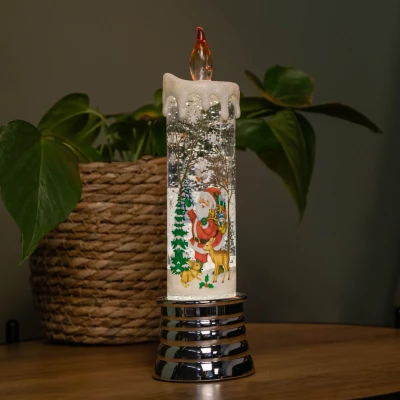 Image of 25cm Dual Powered Light up Christmas Water Candle with Santa, Animals &amp; Warm White LED