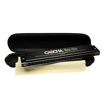 Image of CASCHA Master Edition tremolo harmonica, 24 holes, C major, including soft case and care cloth, professional diatonic black