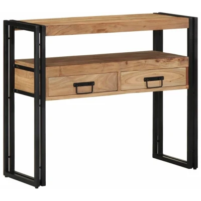 Image of vidaXL Console Table Black 90x33x75 cm Solid Acacia Wood and Metal