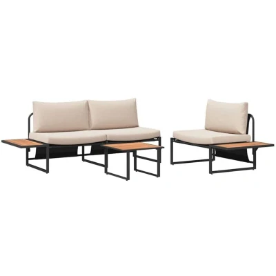 Image of vidaXL 3 Piece Garden Sofa Set with Taupe Cushions