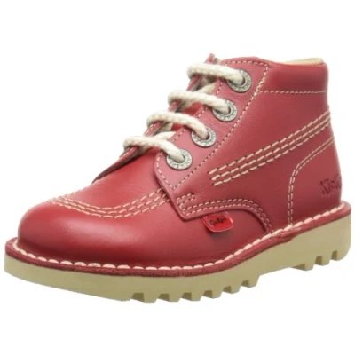 Image of Kickers Unisex Kid&#039;s Kick Hi Core Ankle Boots, RED/LT CREAM, 12 UK Child