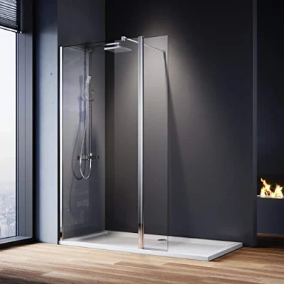 Image of ELEGANT 1000mm Wet Room Shower Screen Panel 8mm Easy Clean Glass Walk in Enclosure with 300mm Flipper