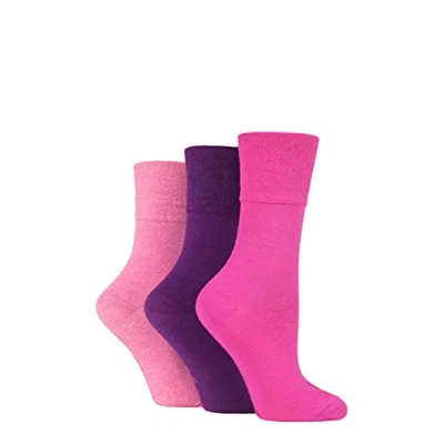 Image of Kids 3 Pair Gentle Grip Plain Cotton Socks Pink / Purple 12.5 3.5