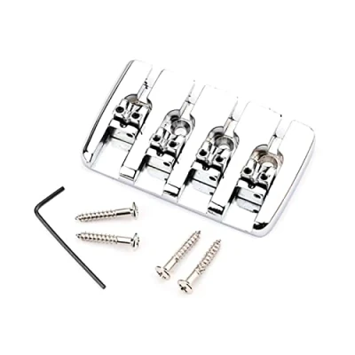 Image of 4 String Bass Guitar Bridge With Screws &amp; Wrench Fixed Hardtail Saddle Replacement Parts Easy To Use