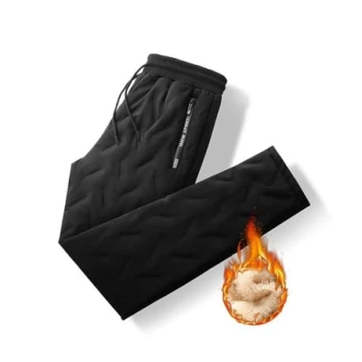 Image of Unisex Fleece Jogging Bottoms Embrace Cozy Comfort, Lined Waterproof Pants (Black Straight,L)