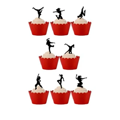 Image of 30 Stand Up Street Dance Hip Hop Silhouettes Edible Wafer Paper Cake Toppers Decorations