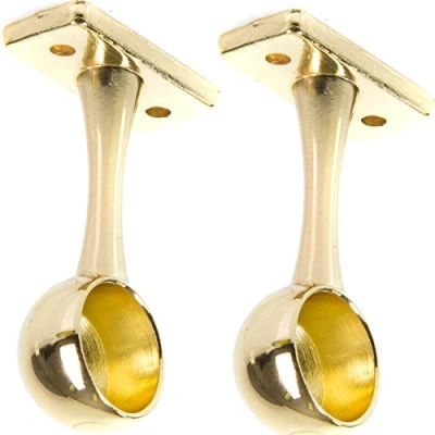Image of 2X Strong Wardrobe Pole Support Brackets with Brass Finish