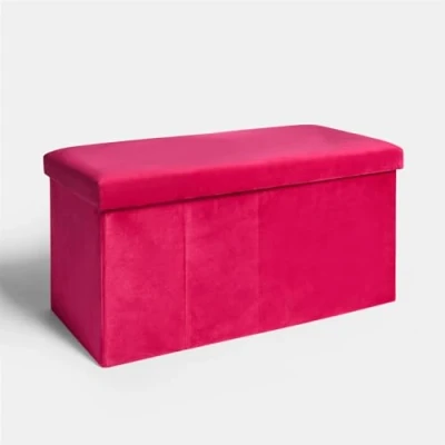 Image of OHS Matte Velvet Ottoman Storage Box, Upholstered Rectangle Bench with Hidden &amp; Lid Space Saving Organising Box Footrest for Living Room Bedroom, Bright Pink