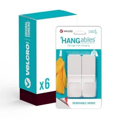 Image of Velcro Brand HANGables Removable Medium Hooks 12 x Damage Free Hanging Holds 1kg per Hook Perfect for Towels, Jackets, Home Décor &amp; More.