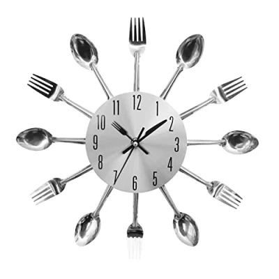 Image of Petyoung 3D Wall Clock, Modern Creative Cutlery Kitchen Spoon Fork Clock Mirror Decal Sticker Home Dining Room Decor