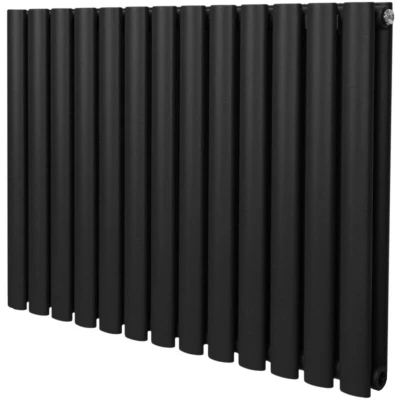 Image of Oval Column Radiator 600mm x 780mm Modern Designer Double Panel Central Heating Heater Matt Black Carbon Steel Horizontal Kitchen Living Room Bathroom FREE Cleaning Brush Fixing Kit &amp; Brackets