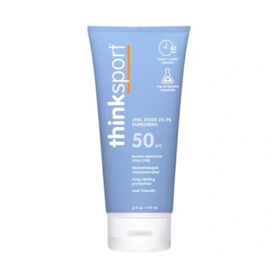 Image of ThinkSport Sunscreen 50 SPF 177ml (6oz) Safer Zinc Oxide Mineral Formulation Ideal for all Sport and Outdoor Pursuits Non Toxic Ingredients