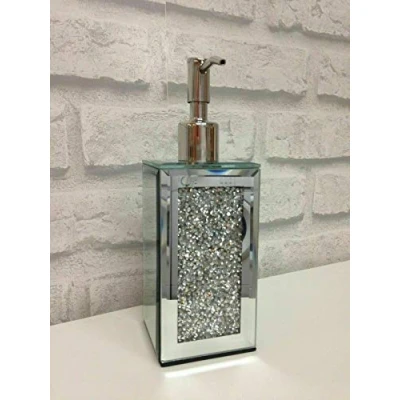 Image of CAPRISTAR Crushed Crystal Diamond Silver mirrored glass soap dispenser cream pump Diamante