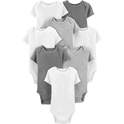 Image of Simple Joys by Carter&#039;s Baby Neutral Short Sleeve Bodysuit, White/Light Grey Heather/Medium Heather, Premature (Pack of 8)