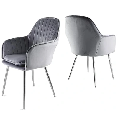 Image of Genesis Muse Velvet Fabric Chair Set Of 2 With Chrome Finish Metal Tube Legs (Grey)