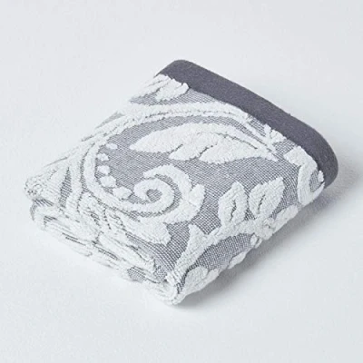 Image of HOMESCAPES Luxury Silver Grey Guest Towel 100% Turkish Cotton Patterned Small Super Soft &amp; Absorbent Extra Thick 600GSM Ringspun Light For Bathroom with Damask Pattern