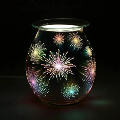 Image of Multicolor Glass 3D Fireworks Effect Light Up Electric Oil Burner 14cm x 10cm (1 Pc.) Eye cathcing Design &amp; Unique Gift, Durable Material Perfect for Home Decor