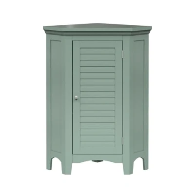 Image of Teamson Home Glancy Freestanding Corner Floor Cabinet with Faux Louvered Door, Sage Green