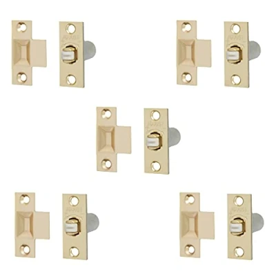 Image of Adjustable Roller Catch Spring Loaded Latch Lock for Internal Doors Brass Plated Pack of 5