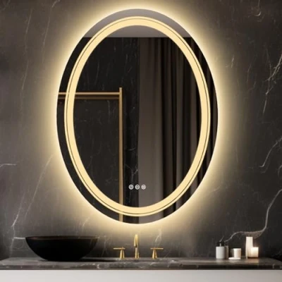 Image of LUVODI LED Lighted Bathroom Mirror: 600x800mm Oval Makeup Mirror with Dimmable Light Anti Fog Smart Touch Sensor Memory Function Wall Vanity Shaving Mirror, Backlit + Front