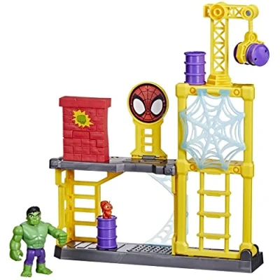 Image of SPIDEY and HIS AMAZING FRIENDS Marvel Hulk&#039;s Smash Yard Hulk Figure Playset with Toppling Tower Wall Superhero Toys for 3+ Year Old Kids, Boys Girls Gift Idea