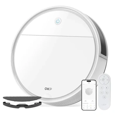 Image of OKP Robot Vacuum Cleaner, 5000Pa, 180 Minutes, WiFi/APP/Alexa, Slim Design, Self Charging, Silent, Perfect for Hard Floors, Pet Hair, Carpets, K5P