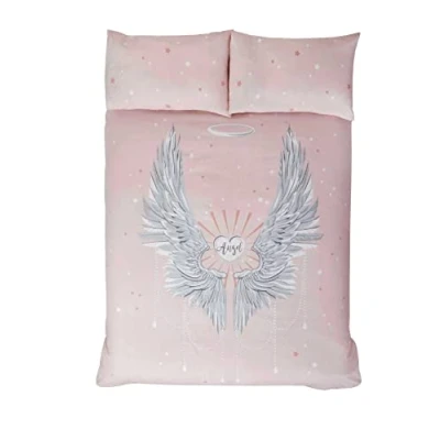 Image of Rapport Angel Wings Glitter Single Duvet Quilt Cover Bedding Set Blush Pink