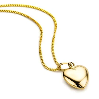 Image of Orovi Womens 9 Carat Gold Heart Shaped Love Pendant Necklace Minimal Simple Designer Solid Yellow 375 Curb Chain 9.5mm Skin Friendly