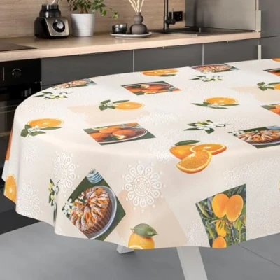 Image of ANRO Oilcloth Tablecloth, Washable, Oilcloth, Garden Outdoor, Indoor, Oval, 180 x 140 cm, Cut Edge, Orange