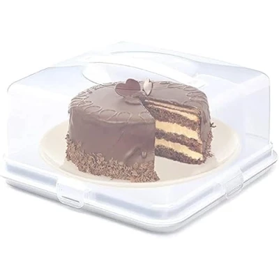 Image of KARRMA White Plastic Cake Carrier Box Lockable Lid Cover Carry Handle Durable Easy Locking Dishwasher, Freezer &amp; Microwave Safe