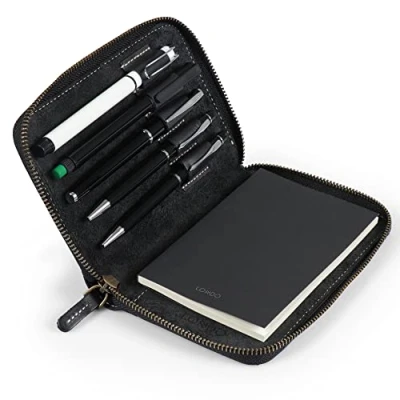 Image of LONDO Genuine Leather Padfolio with Pencil Holder Notepad and Zipper Closure (Black)