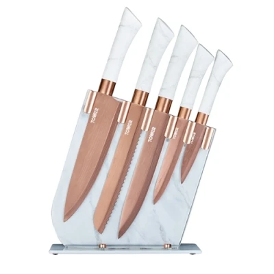 Image of Tower Marble Rose Gold 5 Piece Knife Set