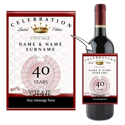 Image of Personalised 40th Ruby Wedding Anniversary Wine/Champagne Bottle Label Gift Idea N34