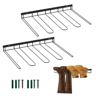 Image of Wall Mounted Boot Rack 2 Pack Stand for 4 Pairs, Sturdy Metal Outdoor and Indoor Shoe Storage Entryway, Garage, Mudroom
