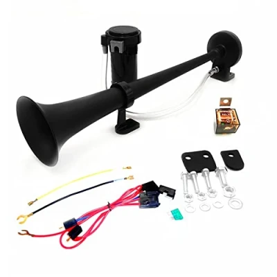 Image of YIYIDA YYDA829 Air Horn 24V Car 150DB Speaker 450mm Chrome Zinc Single Trumpet truck Black with Compressor Pump for any van boat motorcycle train etc