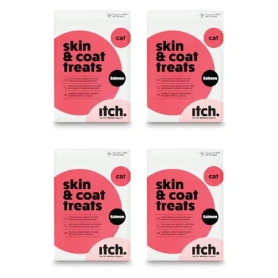 Image of Itch Skin &amp; Coat Treats for Cats With Omega 3, Biotin and Zinc Glossy Fur Grain Free 4 Pack