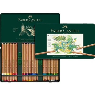 Image of Faber Castell Tin of 60 Pitt Pastel Artists Colouring Pencils, High Colour Ideal For Colouring, Drawing, Sketching, By Professional And Hobby Artists, Coloured Pencils Presented In A