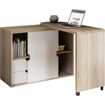 Image of TEKNIK 7700007 Pivot Cupboard Desk White &amp; Oak Effect