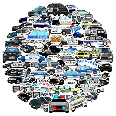 Image of MARSFORCE Police Car Stickers Set, Gift for Kids Teen Adult, Waterproof Vinyl Decals Laptop Travel Luggage Suitcase Water Bottles Skateboard Helmet Guitar iPad Phone Case [50 PCS]