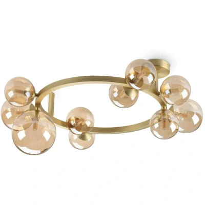 Image of Perlage 10 Light Globe Ceiling Brass, Amber Glass Shade