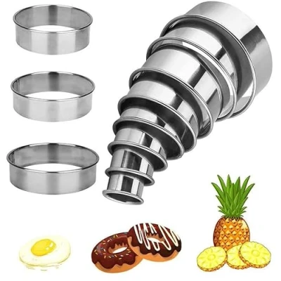 Image of 11 Pcs Pastry Cutters Round, XCOZU Round Cookie Cutter Set Biscuit Cutters/Ring Scone Cutter, Stainless Steel Metal Circle for Pastry, Donut, Fondant, Baking, DIY Cake
