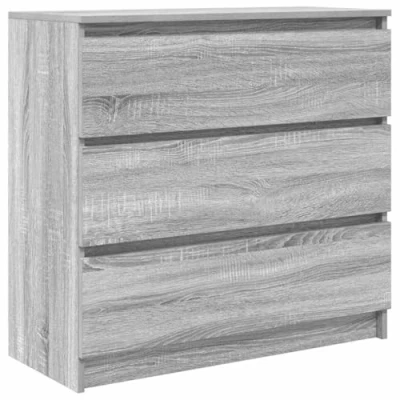 Image of vidaXL Sideboard Grey Sonoma 3 Drawer Storage Cabinet 80x35x76 cm Engineered Wood for Living Bedroom Dining Office